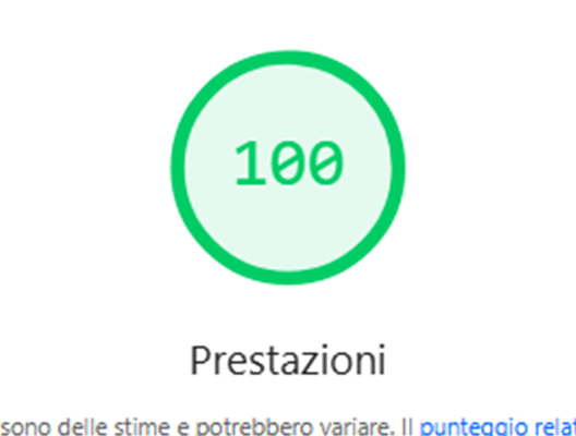 Punteggio 100 nelle prestazioni PageSpeed di un sito pubblicato