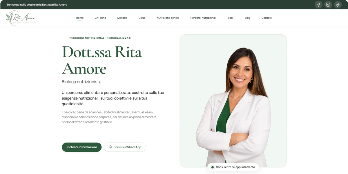 Homepage del sito della Dott.ssa Rita Amore, biologa nutrizionista