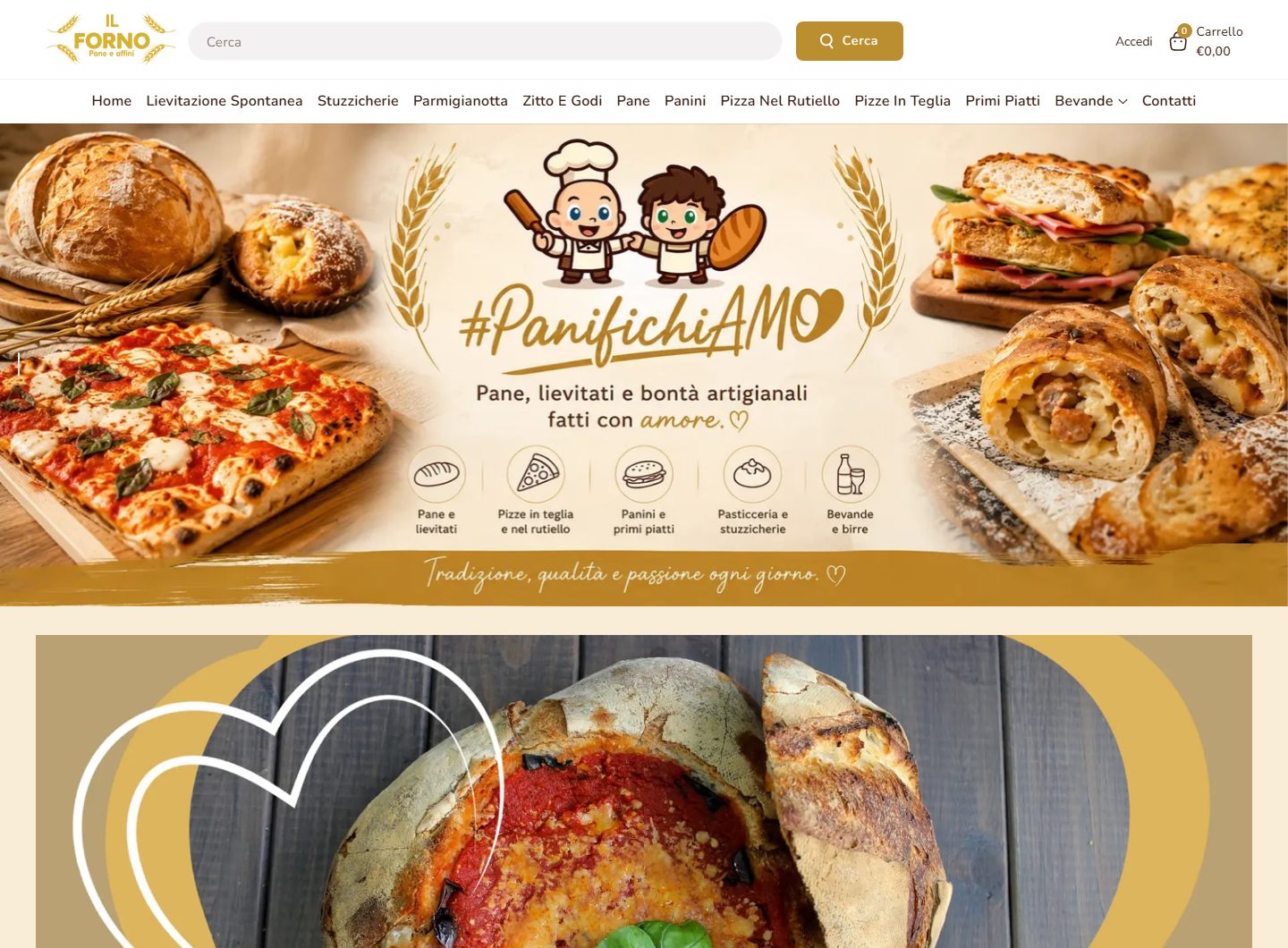 Homepage Il Forno a Tavola con le categorie del catalogo e le specialità del panificio